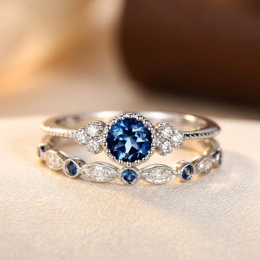 Anello Halo in Zaffiro Argentato