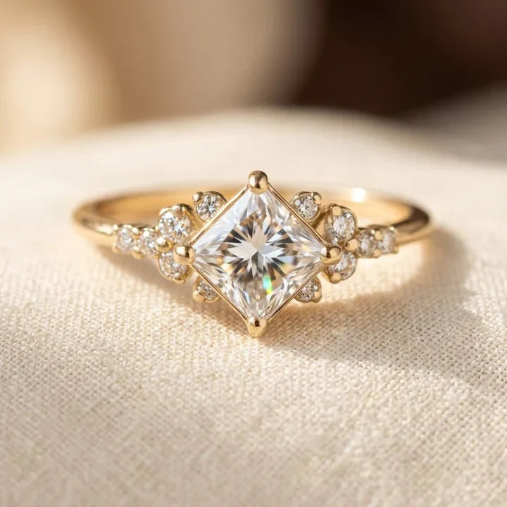 Anello Solitario Quadrato in Oro