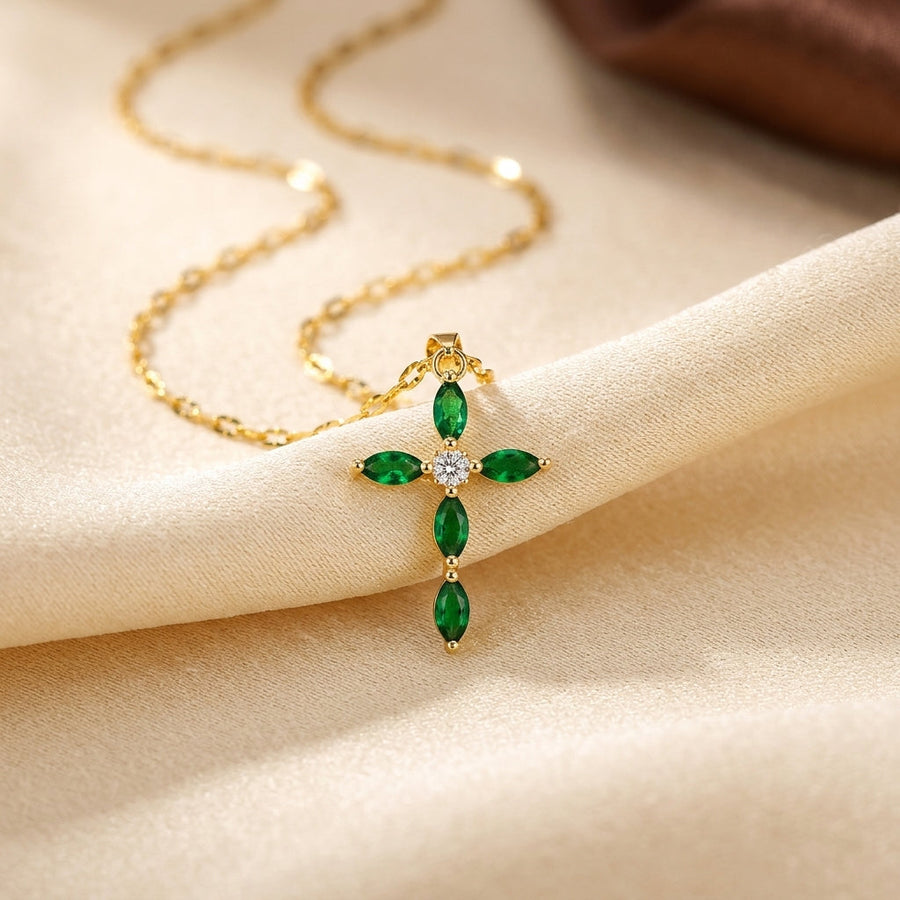 Collana Croce Marquise in Oro e Smeraldo