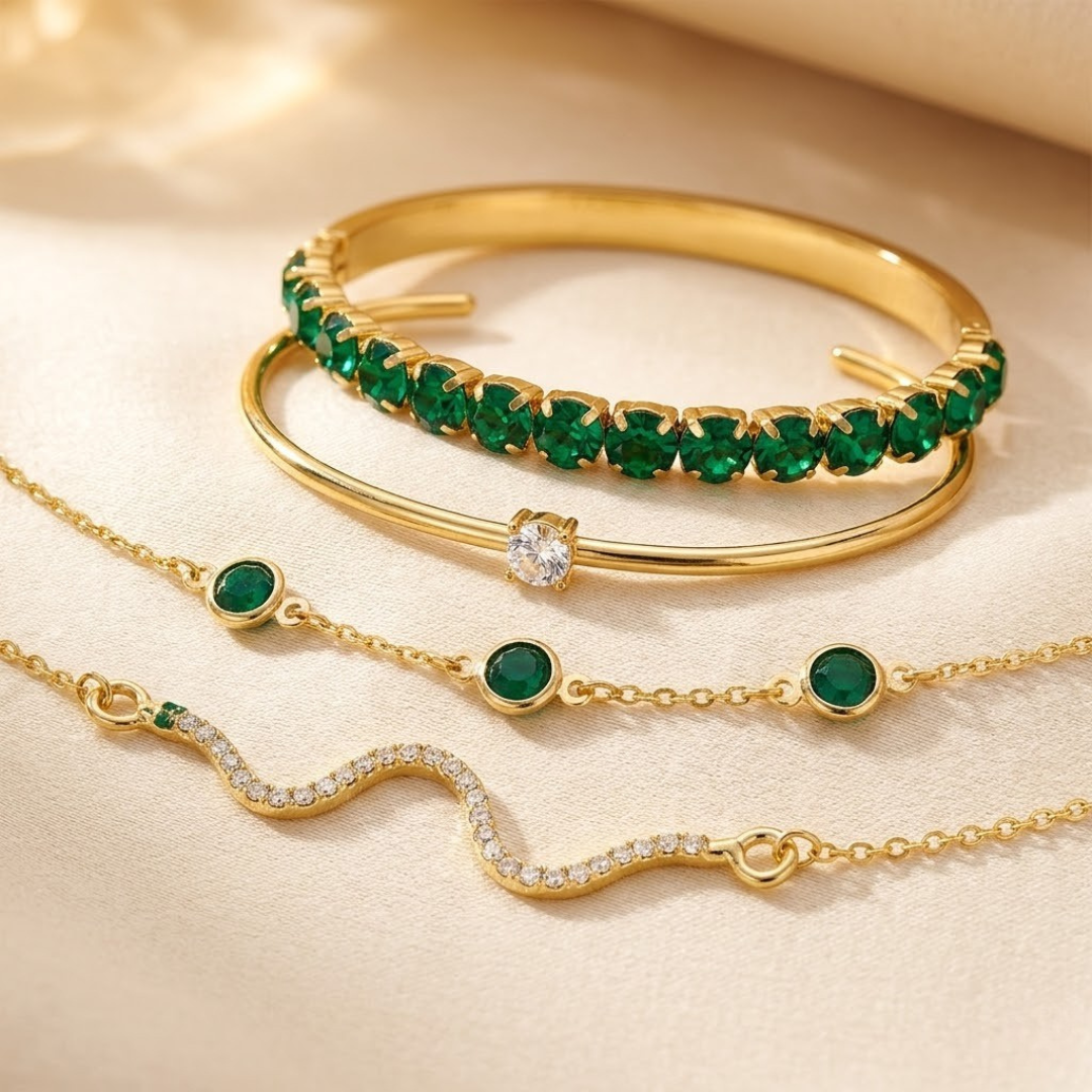 Set di Bracciali in Oro e Smeraldo