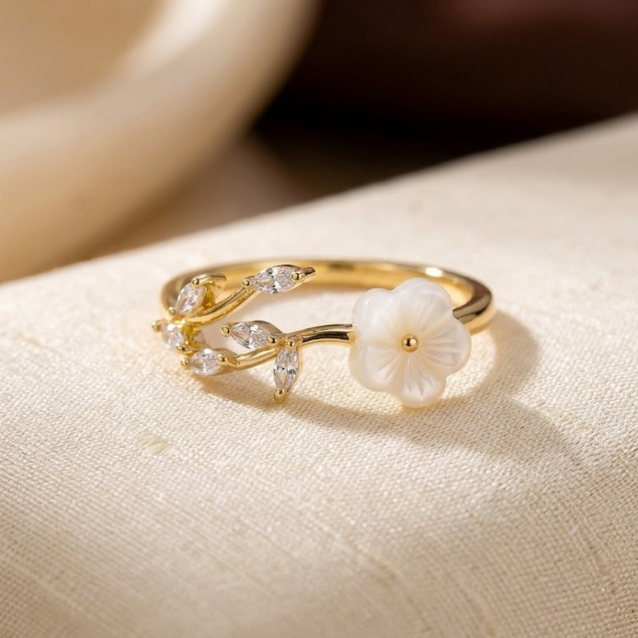 Anello Aperto in Oro con Fiori e Foglie