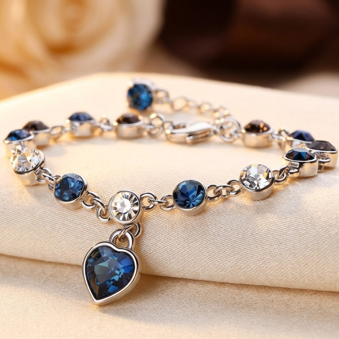 Bracciale a Catena in Cuore di Zaffiro Argentato