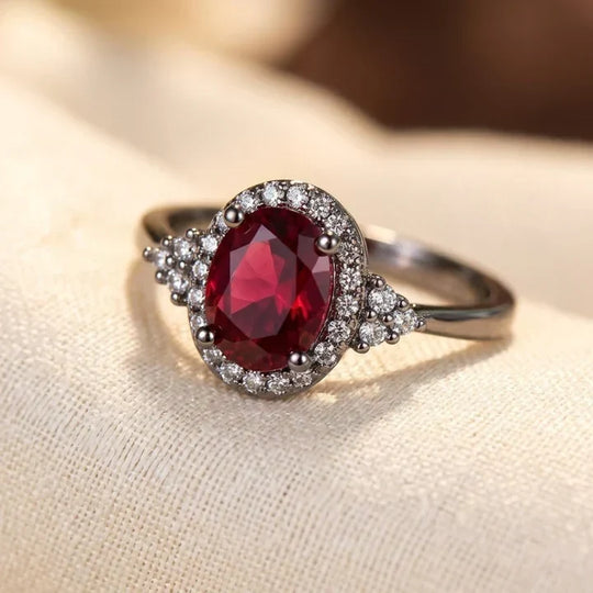 Anello Halo in Argento e Rubino