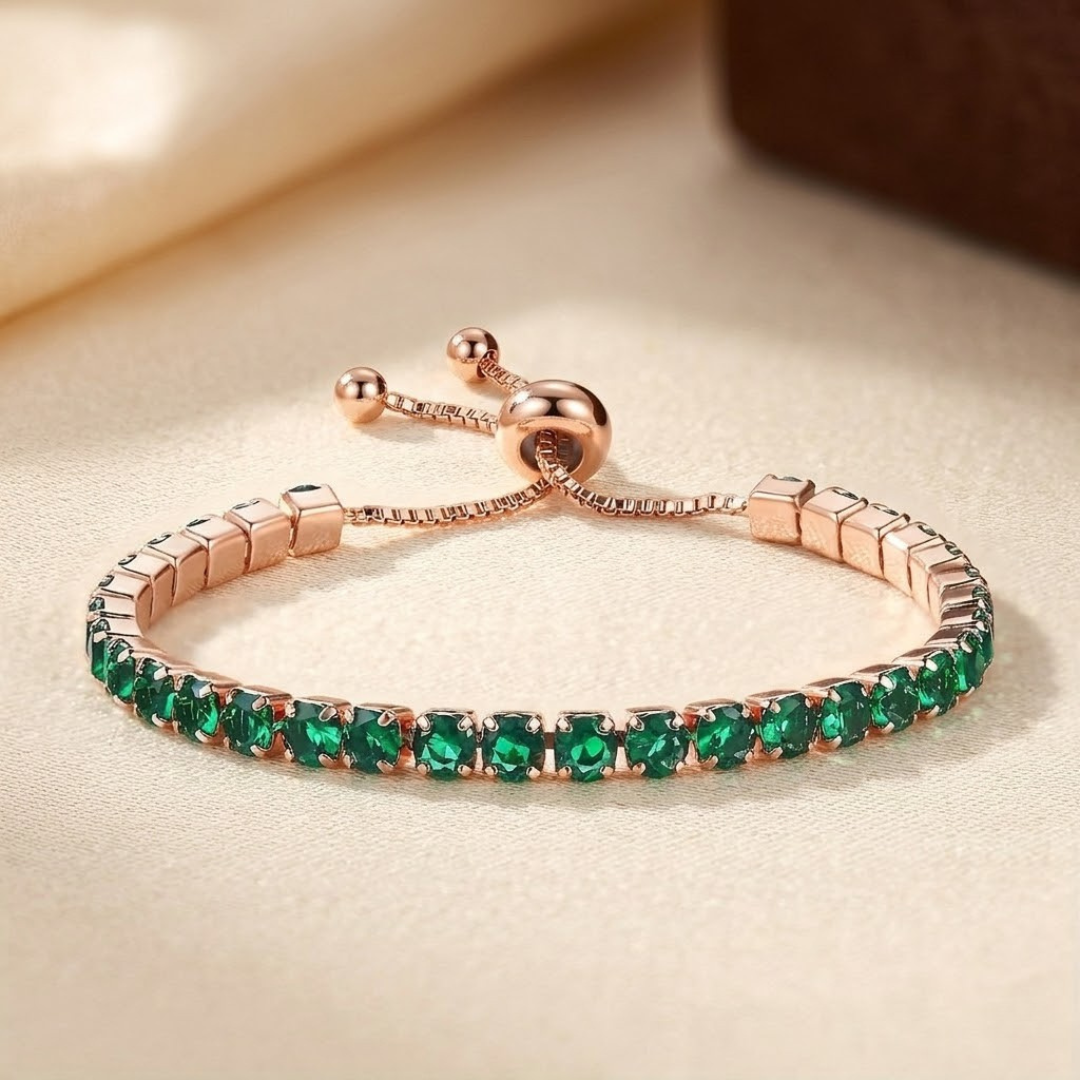 Bracciale da Tennis Regolabile in Oro e Smeraldo