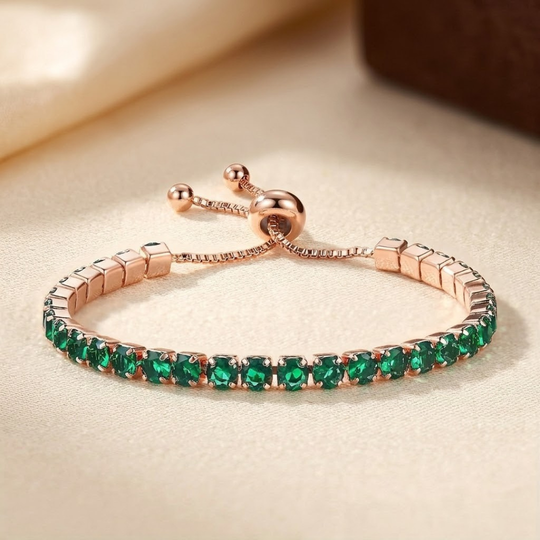 Bracciale da Tennis Regolabile in Oro e Smeraldo