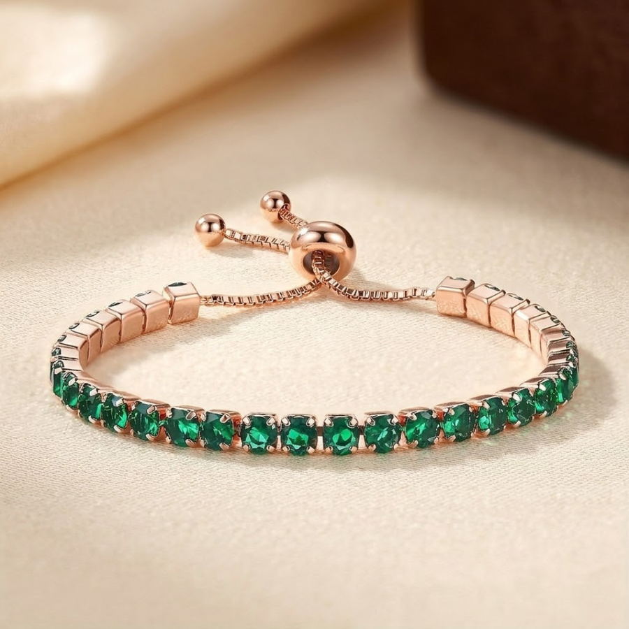 Bracciale da Tennis Regolabile in Oro e Smeraldo