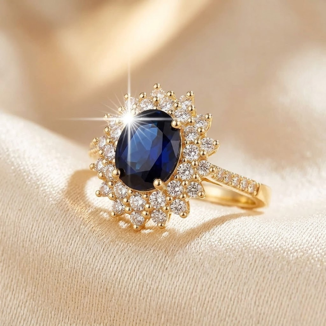 Anello Halo Zaffiro in Oro