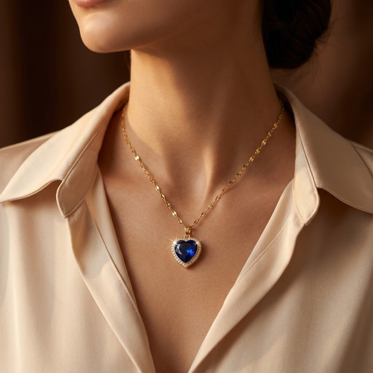 Collana a cuore in zaffiro dorato
