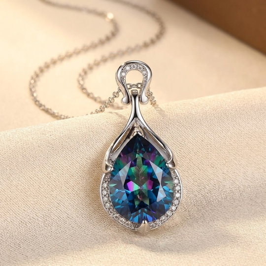 Collana in Zaffiro Argentato a Forma di Goccia