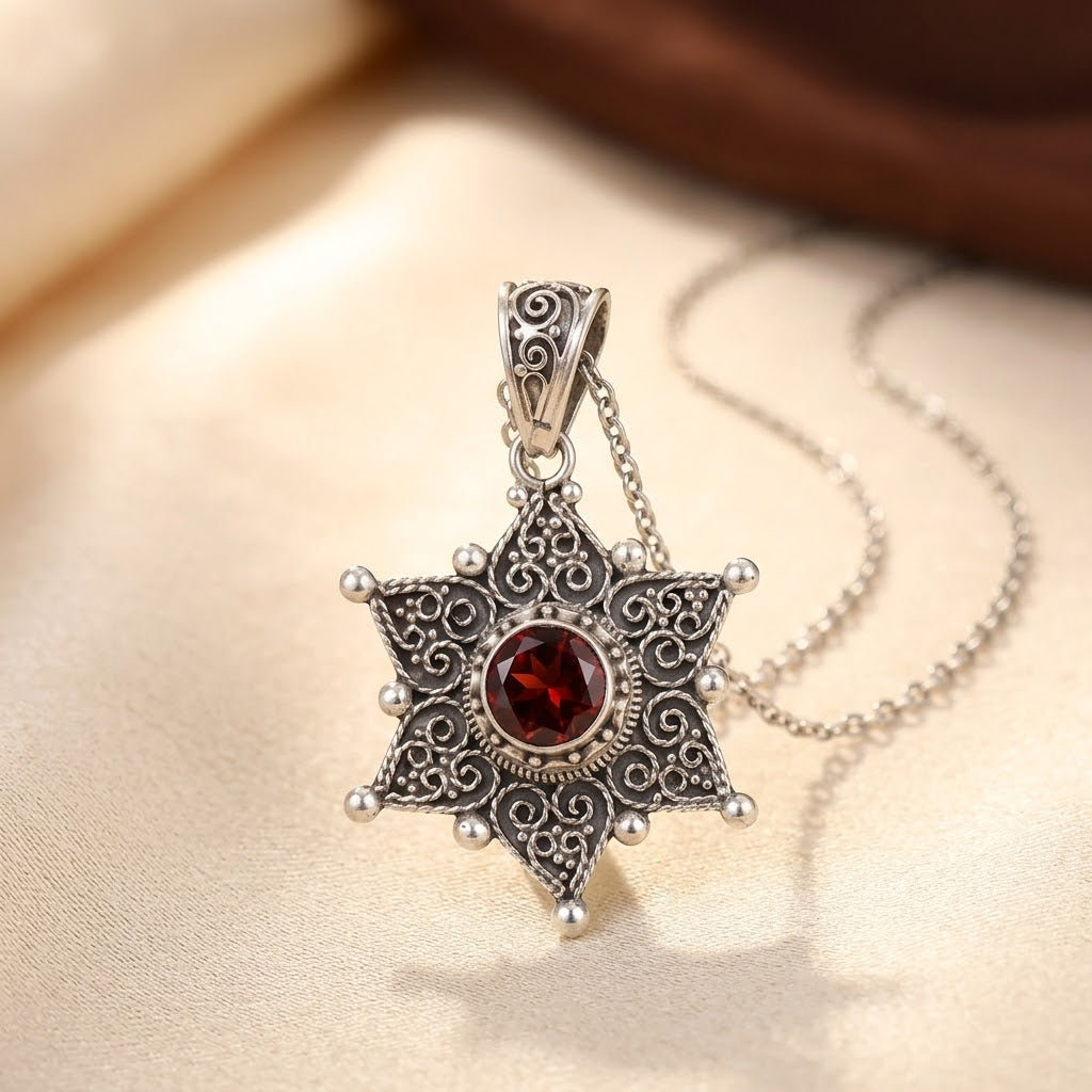 Collana Pendente Stella in Rubino Argentato