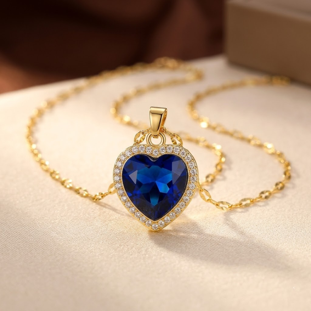 Collana a cuore in zaffiro dorato