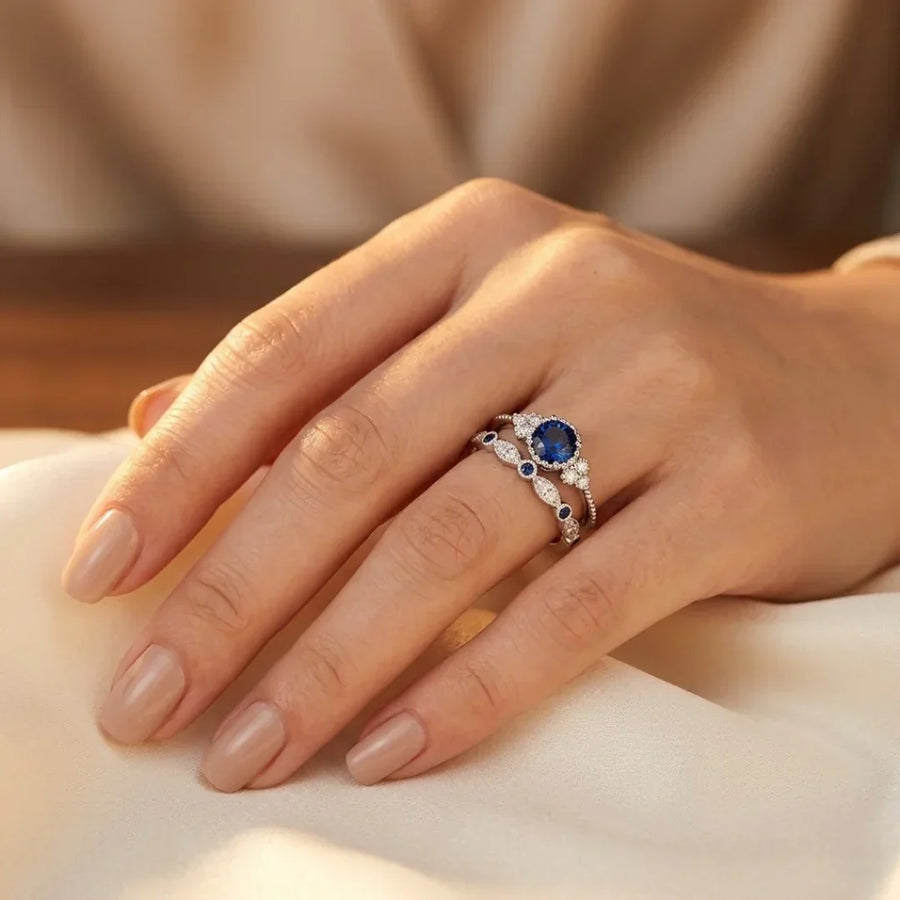 Anello Halo in Zaffiro Argentato