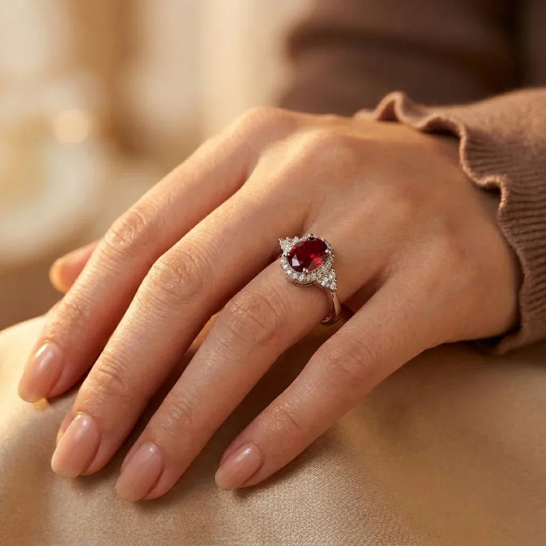 Anello Halo in Argento e Rubino