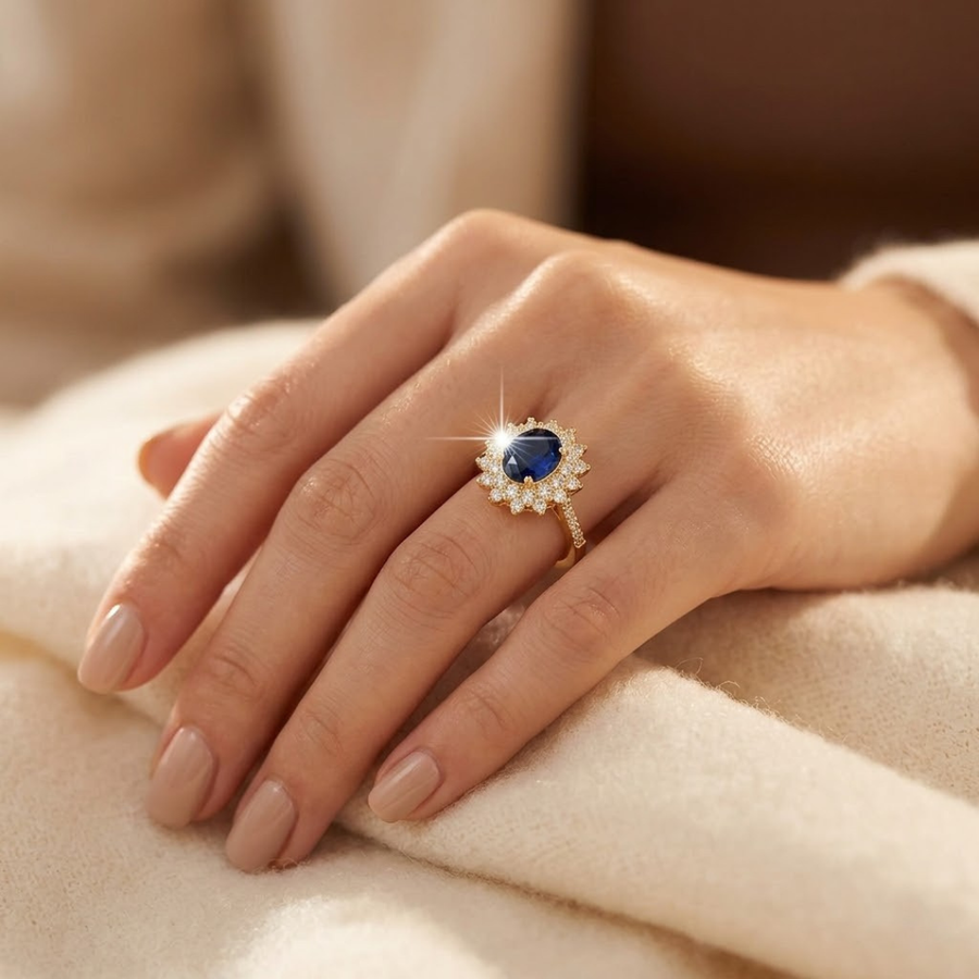 Anello Halo Zaffiro in Oro