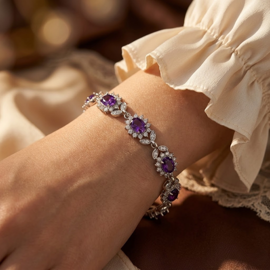 Bracciale Floreale in Ametista Argentata