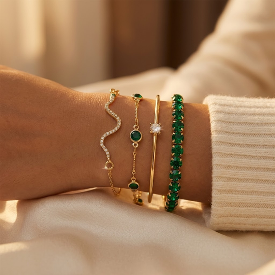 Set di Bracciali in Oro e Smeraldo