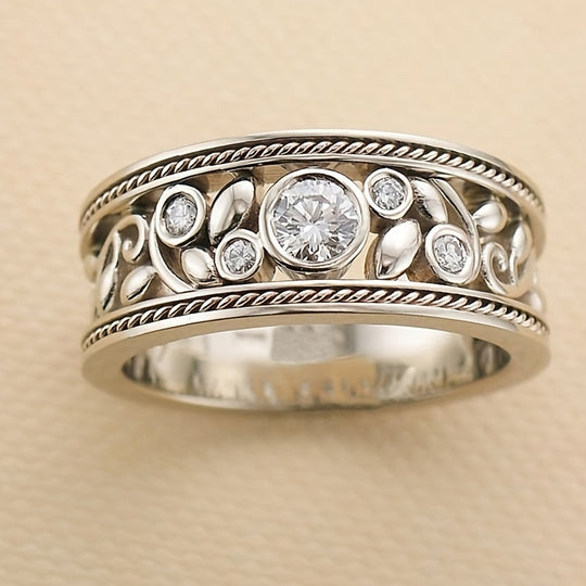 Elegante anello in oro bianco con zirconio