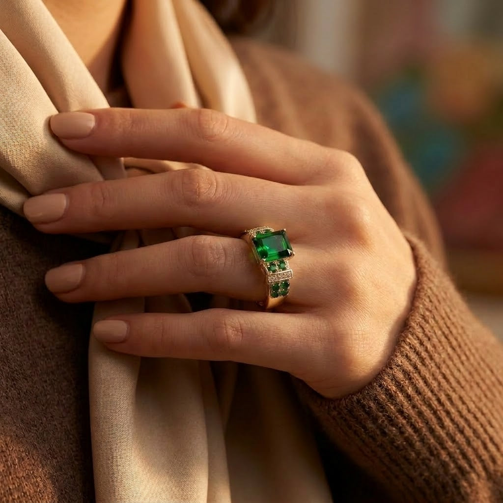 Anello Multi-Gemma in Oro Smeraldo