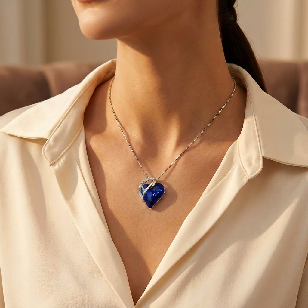 Collana a forma di cuore in zaffiro argentato