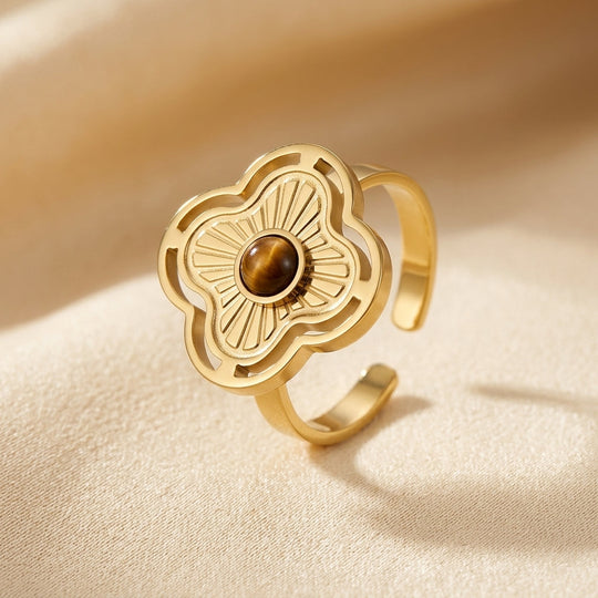 Anello aperto floreale in oro