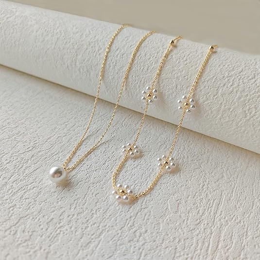 Collana a strati con perle floreali | Oro