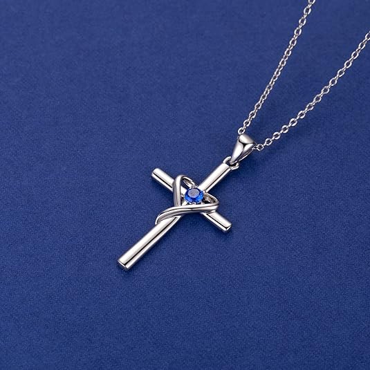 Collana a Croce di Zaffiro | Oro Bianco