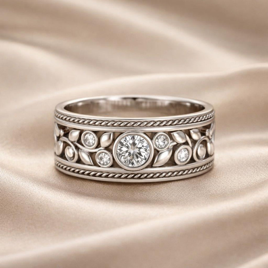 Elegante anello in oro bianco con zirconio