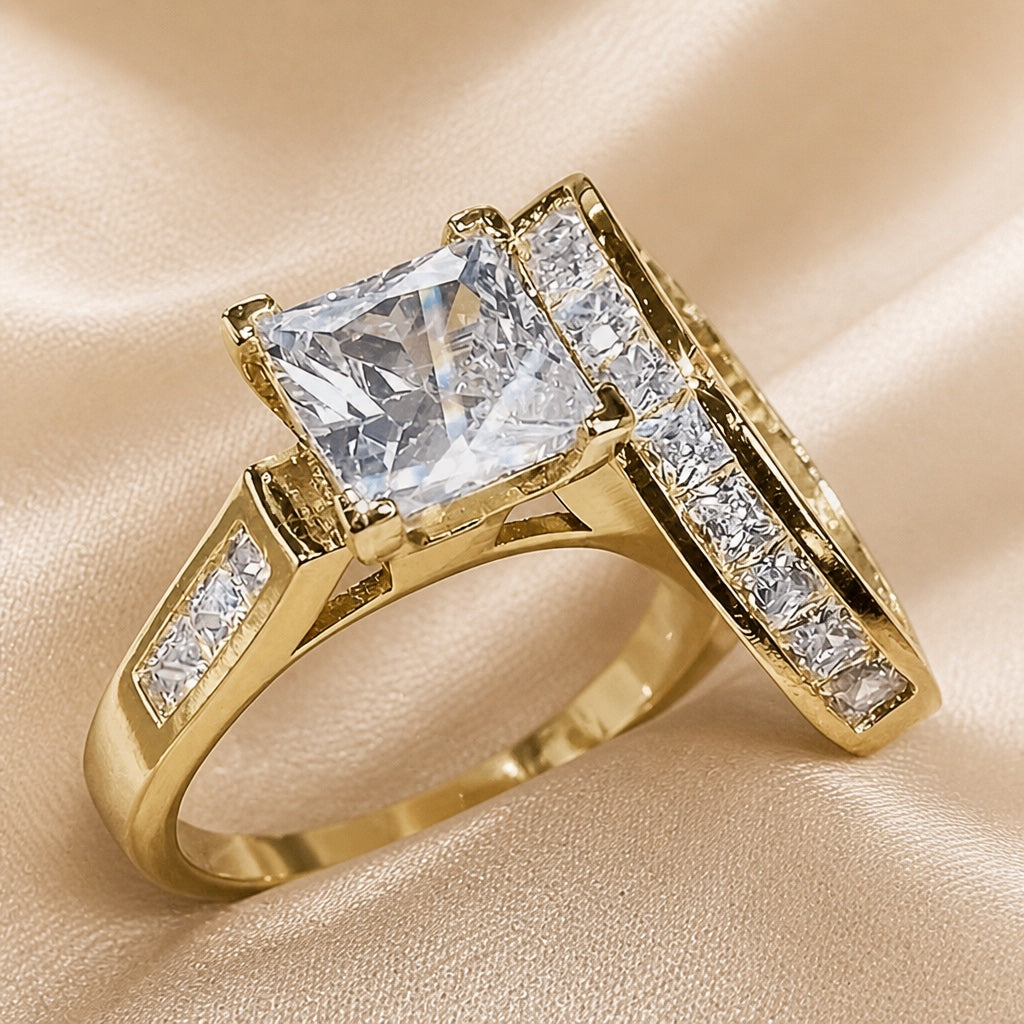Anello in oro bianco e zirconia cubica quadrata