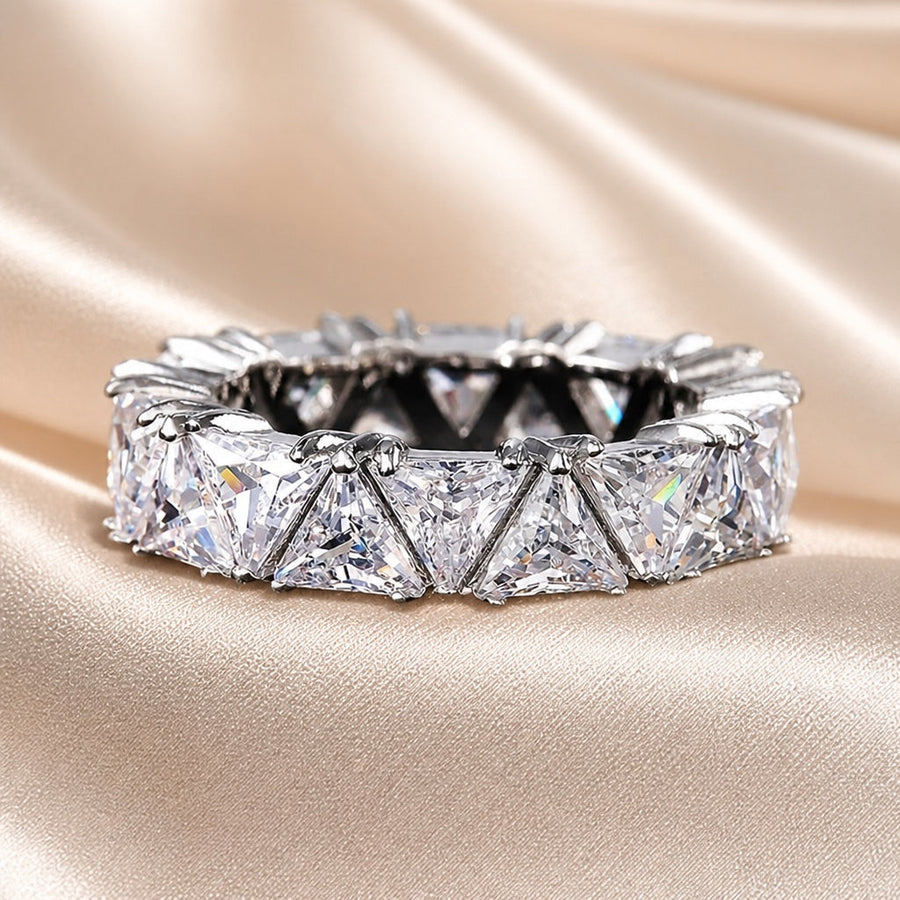 Anello triangolare in zirconio placcato oro bianco