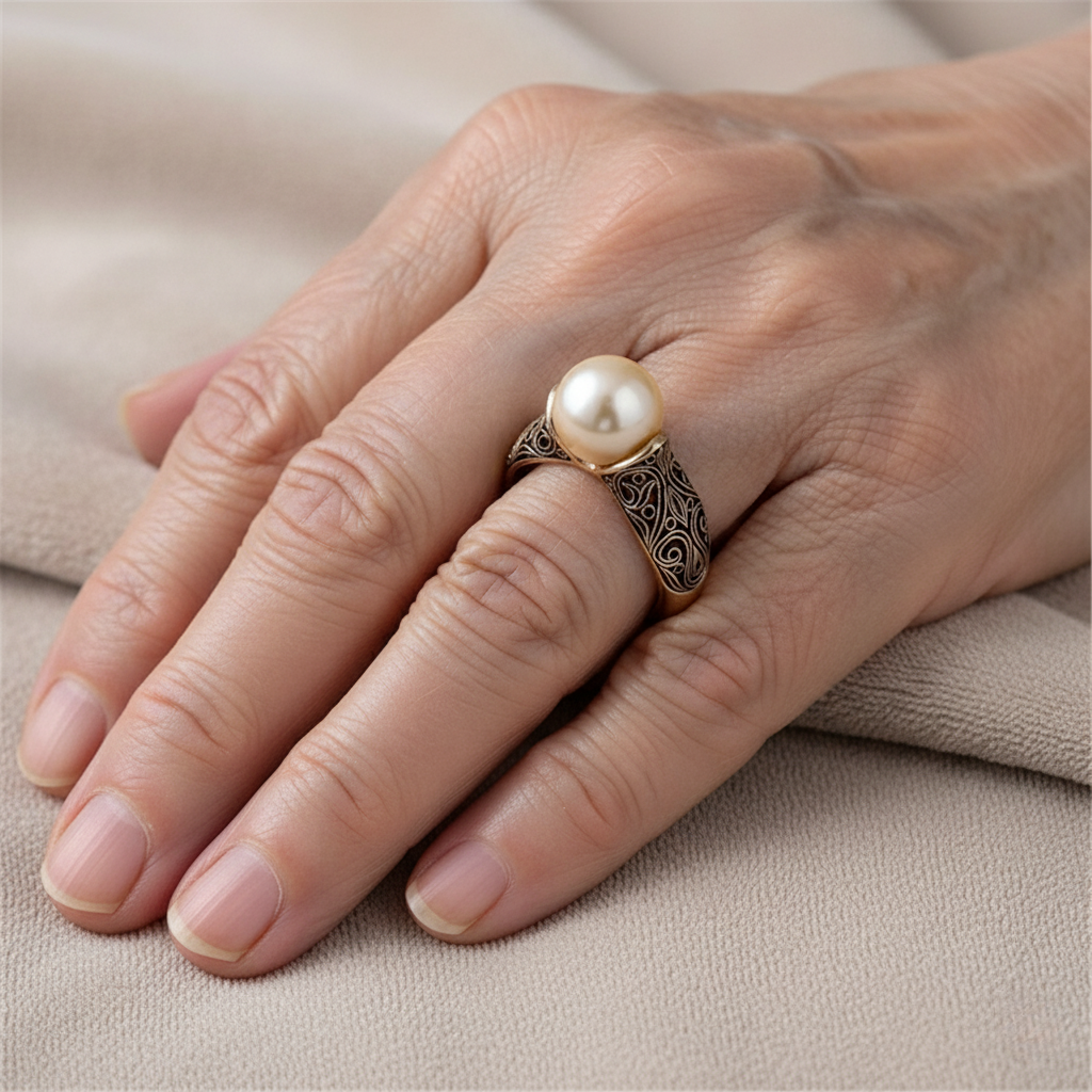 Anello Retro Dorato con Perla