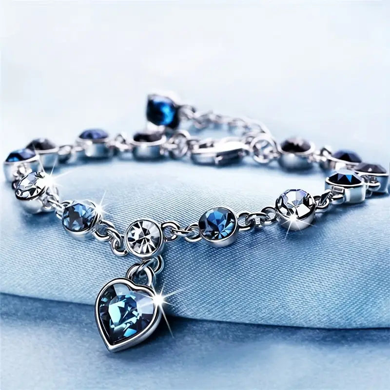 Bracciale scintillante cuore oceano | Oro bianco
