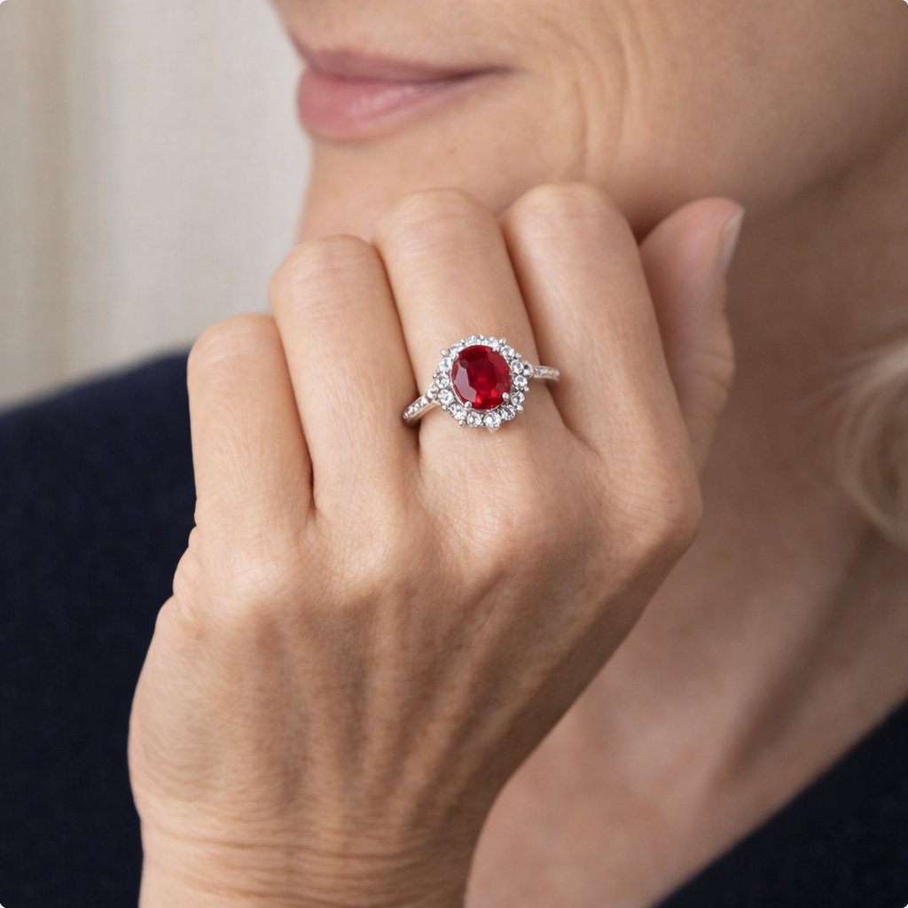Anello Halo in Rubini Classico