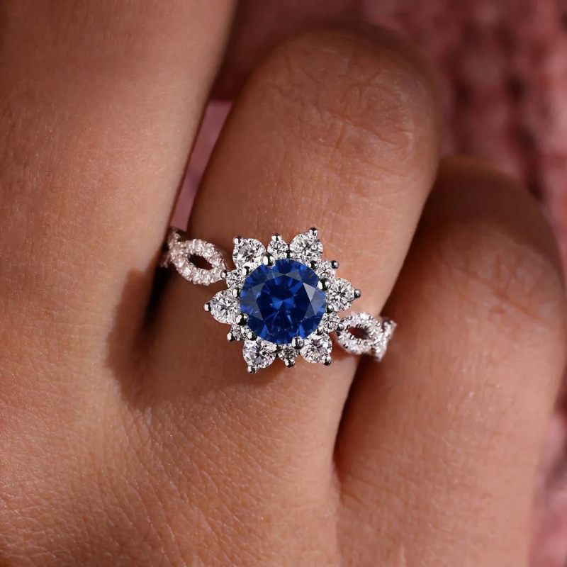 Anello Fiore di Zaffiro Cristallo | Oro Bianco