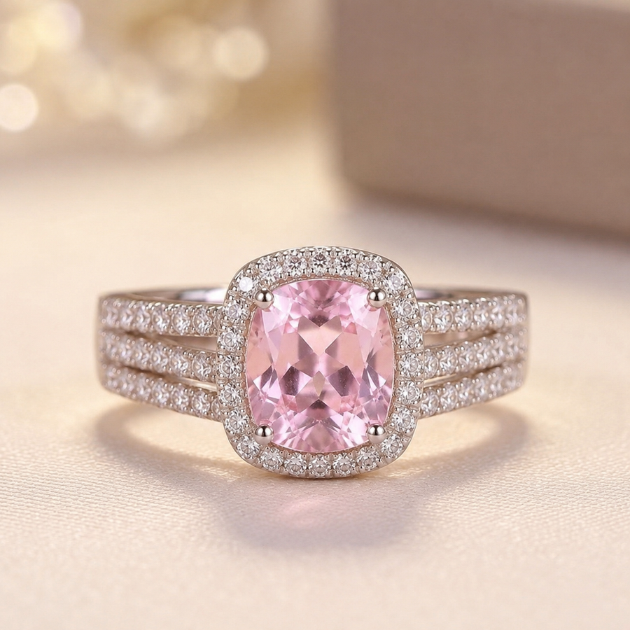 Anello Halo in Oro Ametista