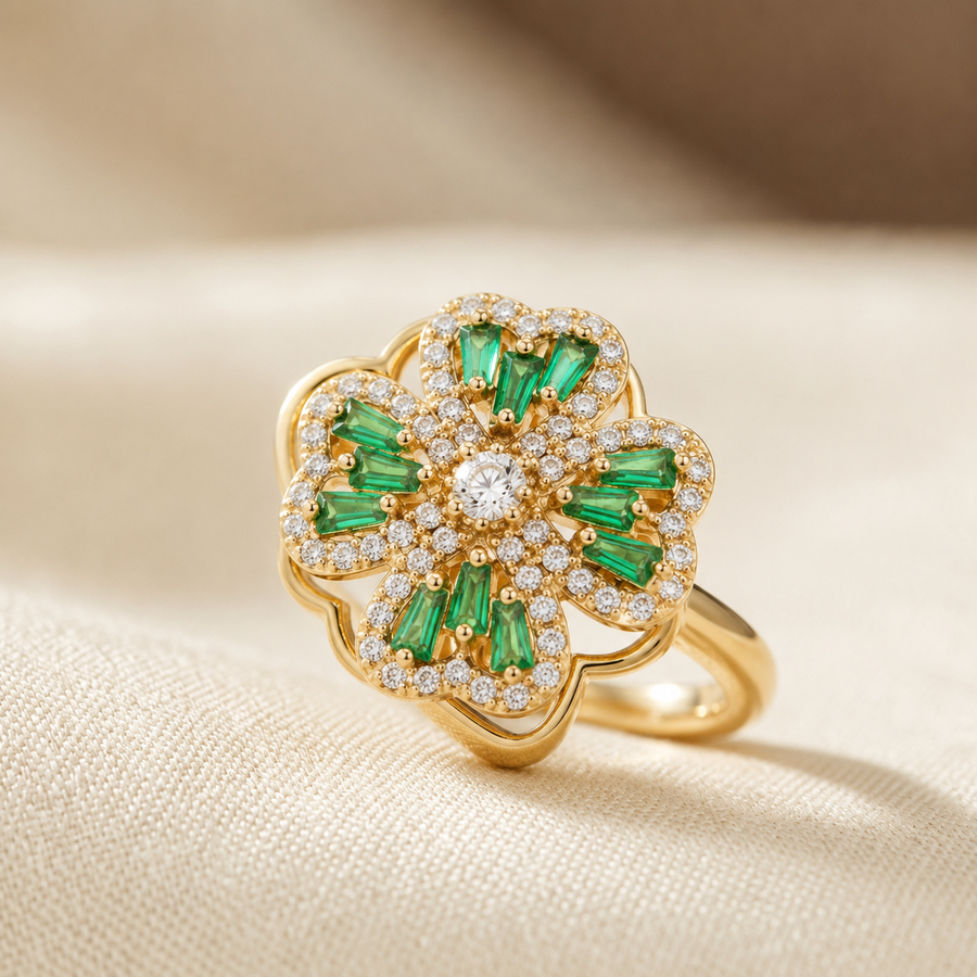 Anello Florale in Oro Smeraldo