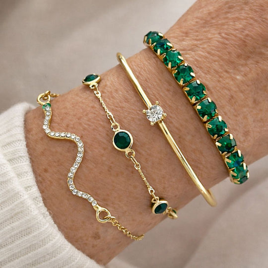 Set di Braccialetti in Pietra Preziosa Verde