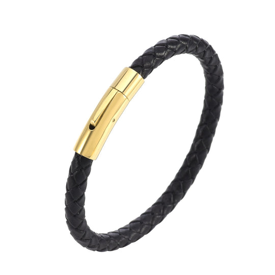 Bracciale in pelle intrecciata Valor | Oro bianco