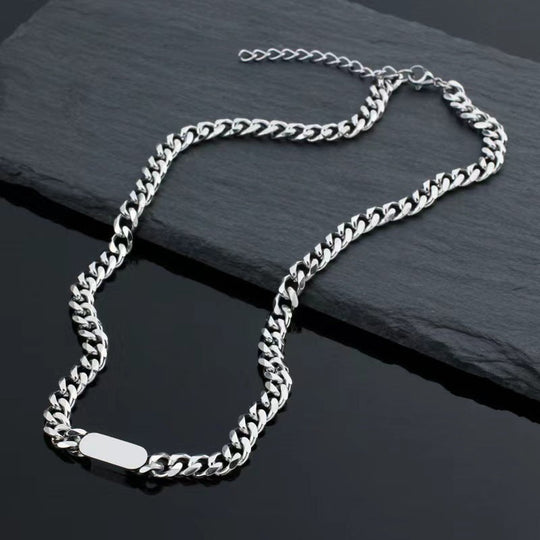 Collana con Ciondolo a Catena Cubana | Oro Bianco