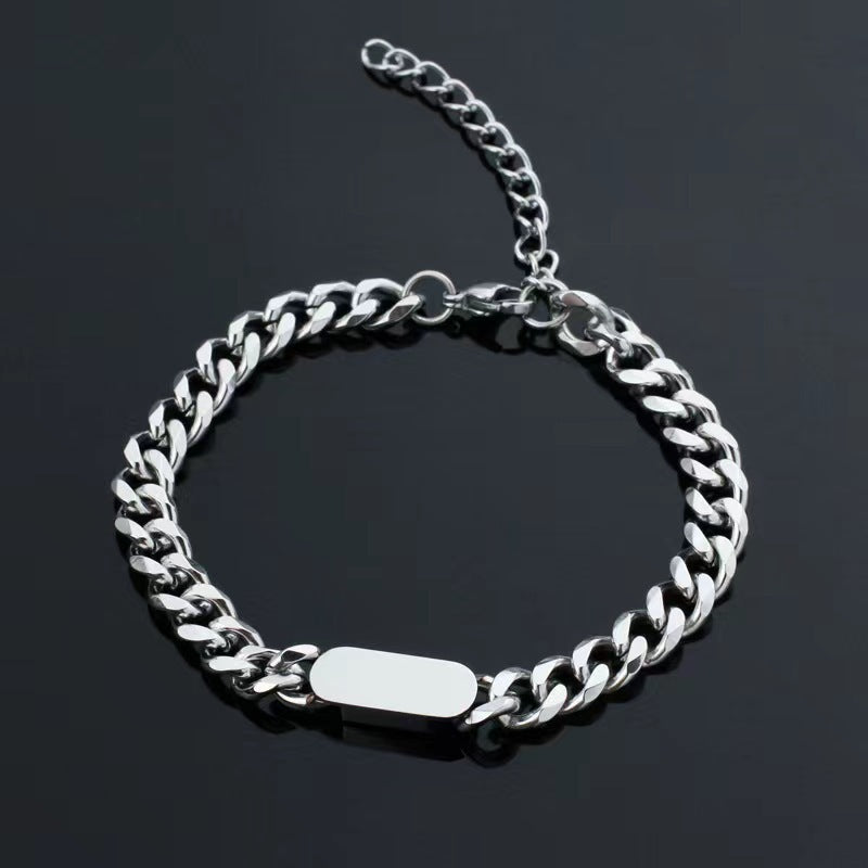 Bracciale con Ciondolo a Catena Cubana | Oro Bianco