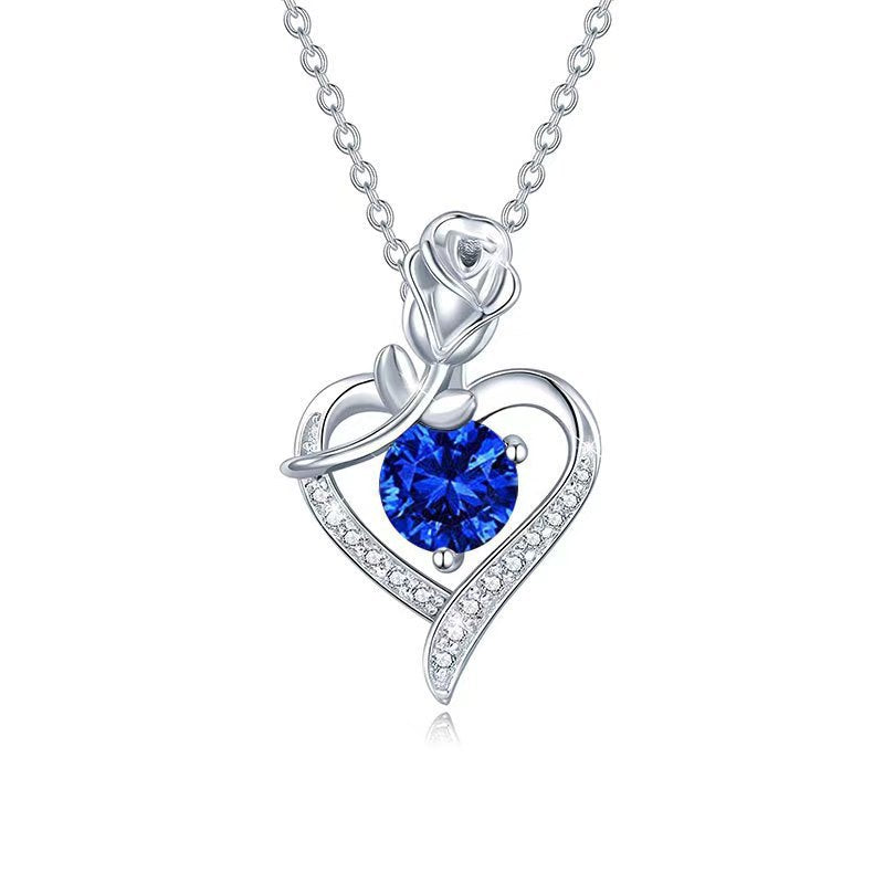 Collana a Cuore di Rosa Zaffiro | Oro Bianco