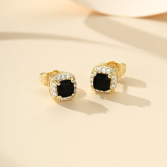 Orecchini a bottone Midnight Royale | Oro Bianco