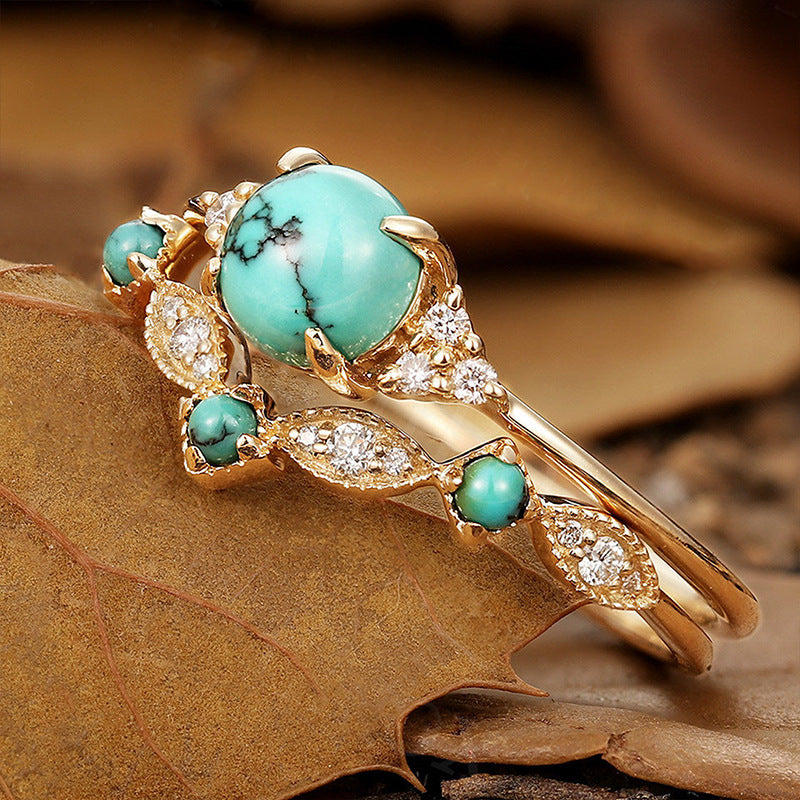 Set di Anelli Aureva Corona Turchese | Oro