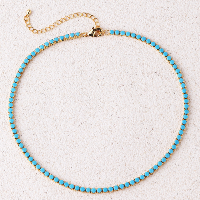 Collana Tennis Rotonda Turchese | Oro