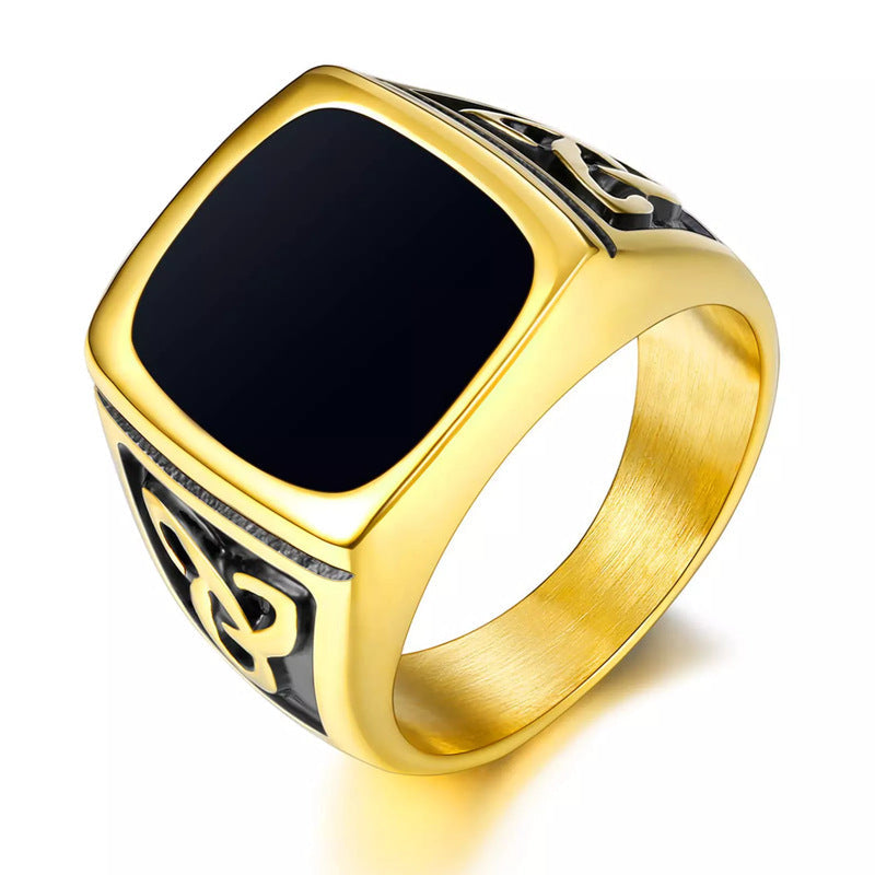 Anello Sigillo in Onice Nero | Oro