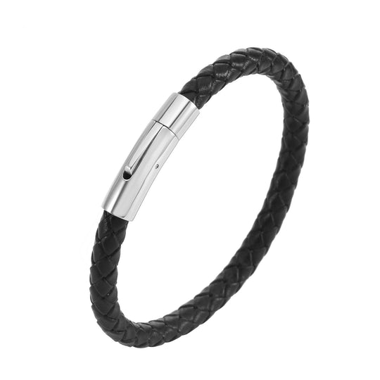 Bracciale in pelle intrecciata Valor | Oro bianco