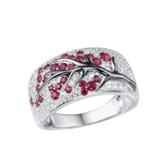 Anello Albero di Fiori Rubino