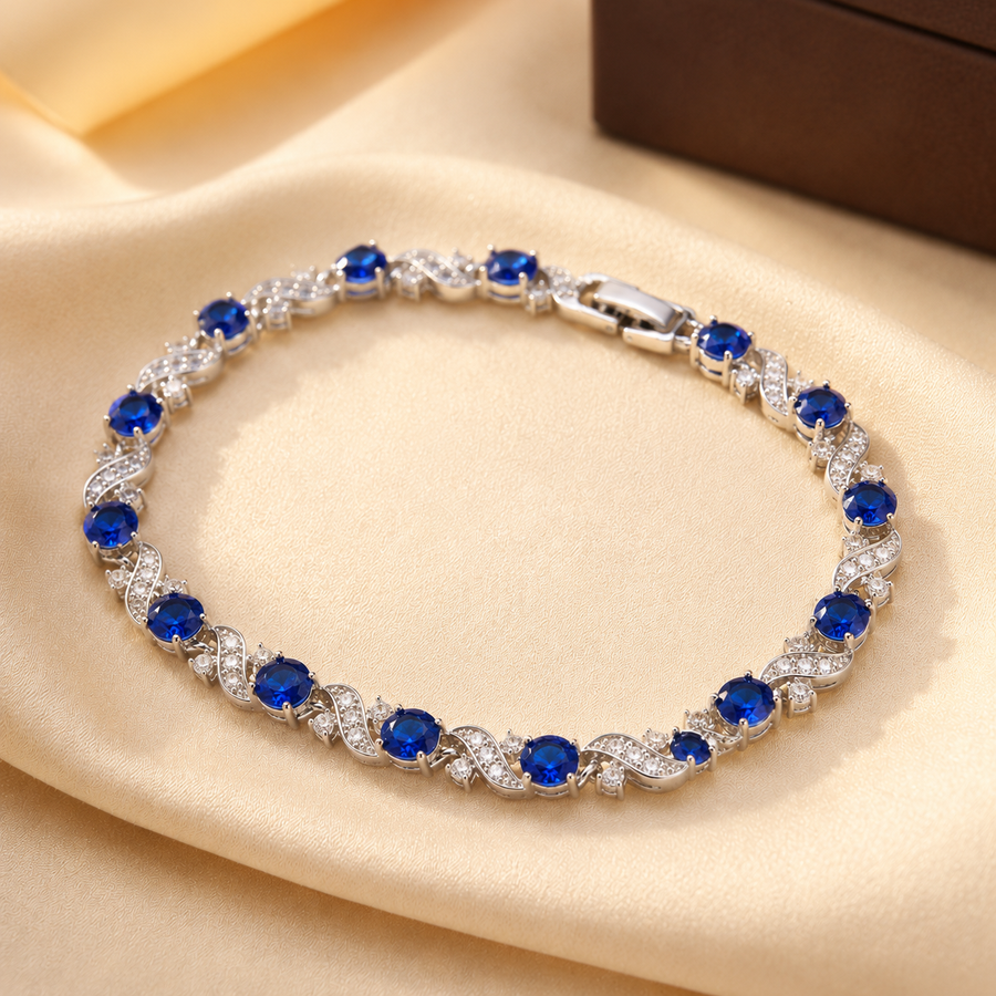 Bracciale in corda floreale in argento zaffiro