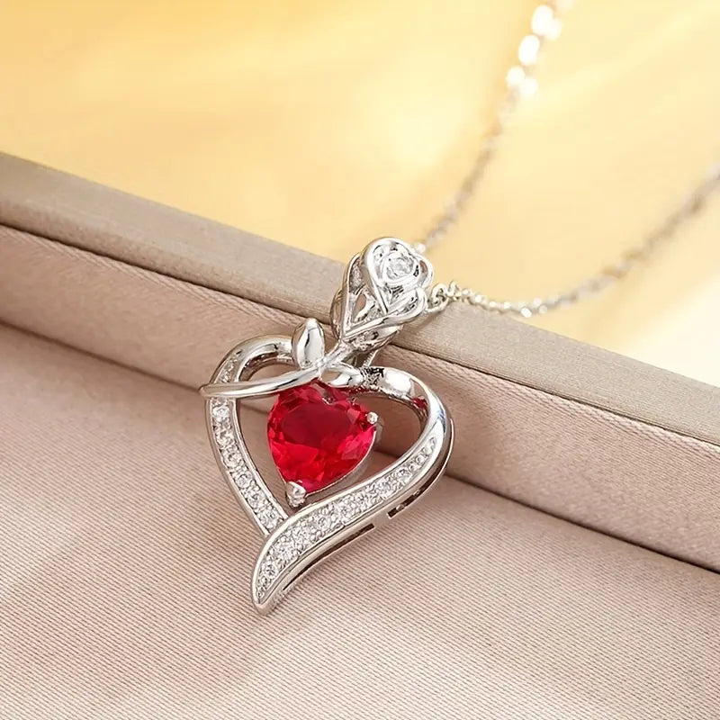 Collana Pendente Cuore in Rubino Argentato