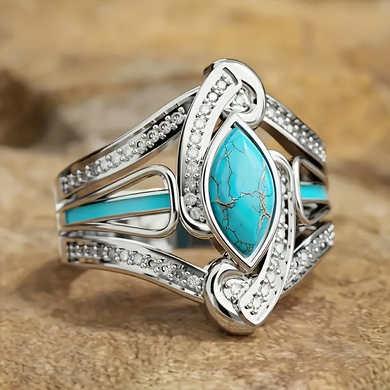 Anello Dichiarativo Marquise Turchese | Oro Bianco