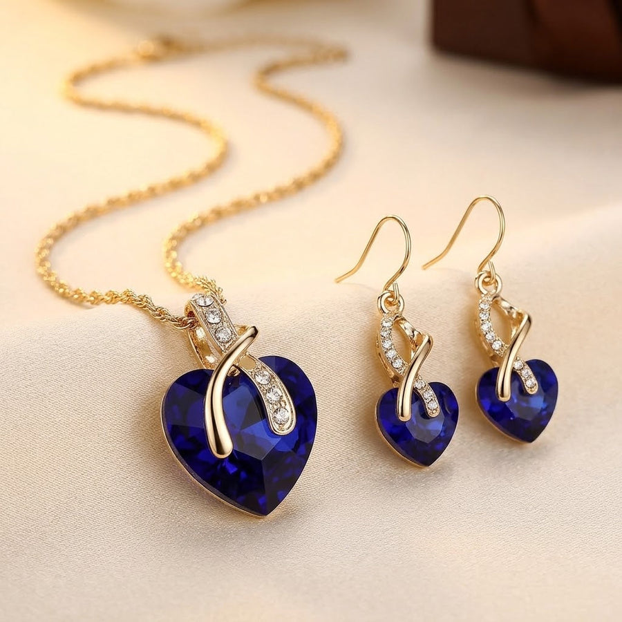 Collana e Orecchini in Zaffiro Dorato a Forma di Cuore